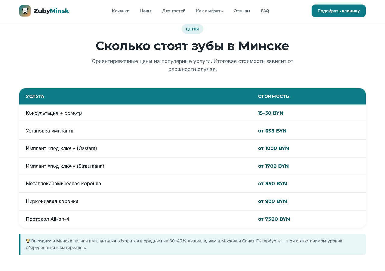 Цены на услуги
